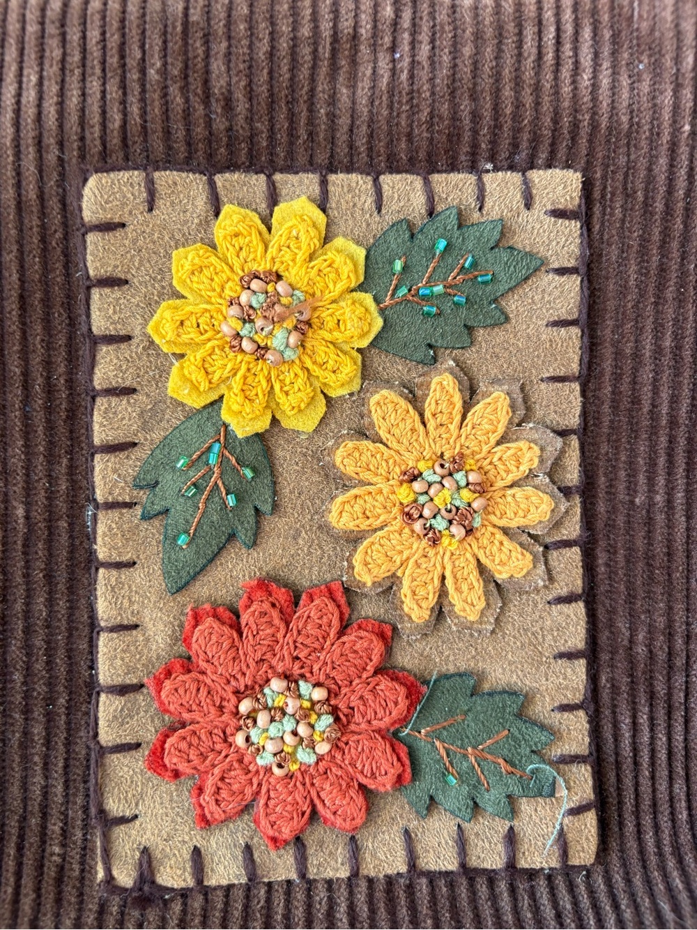 Cappelli Straworld, Inc Brown Corduroy Floral Applique Tote Bag - Picture 3 of 11